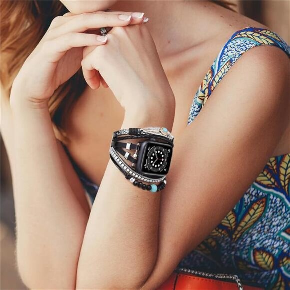 NEW Black Multilayer Beaded Apple Watch Band - Picture 6 of 6